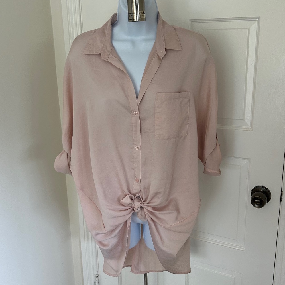 Size Medium Blush Colored Veveret Button Down Blouse